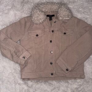 S Tan Corduroy Jacket with Faux Fur Collar